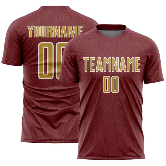 Soccer Sublimation Shape Burgundy Uniform Old Gold-White Custom Jersey Sports Geometric Soccer Sublimation Shape Burgundy Uniform Old Gold-White Custom Jersey Sports Geometric